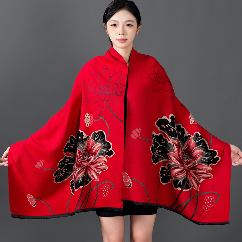 Cashmere Pashmina Wrap - النساء الشتاء شال الكشمير وشاح الأزهار