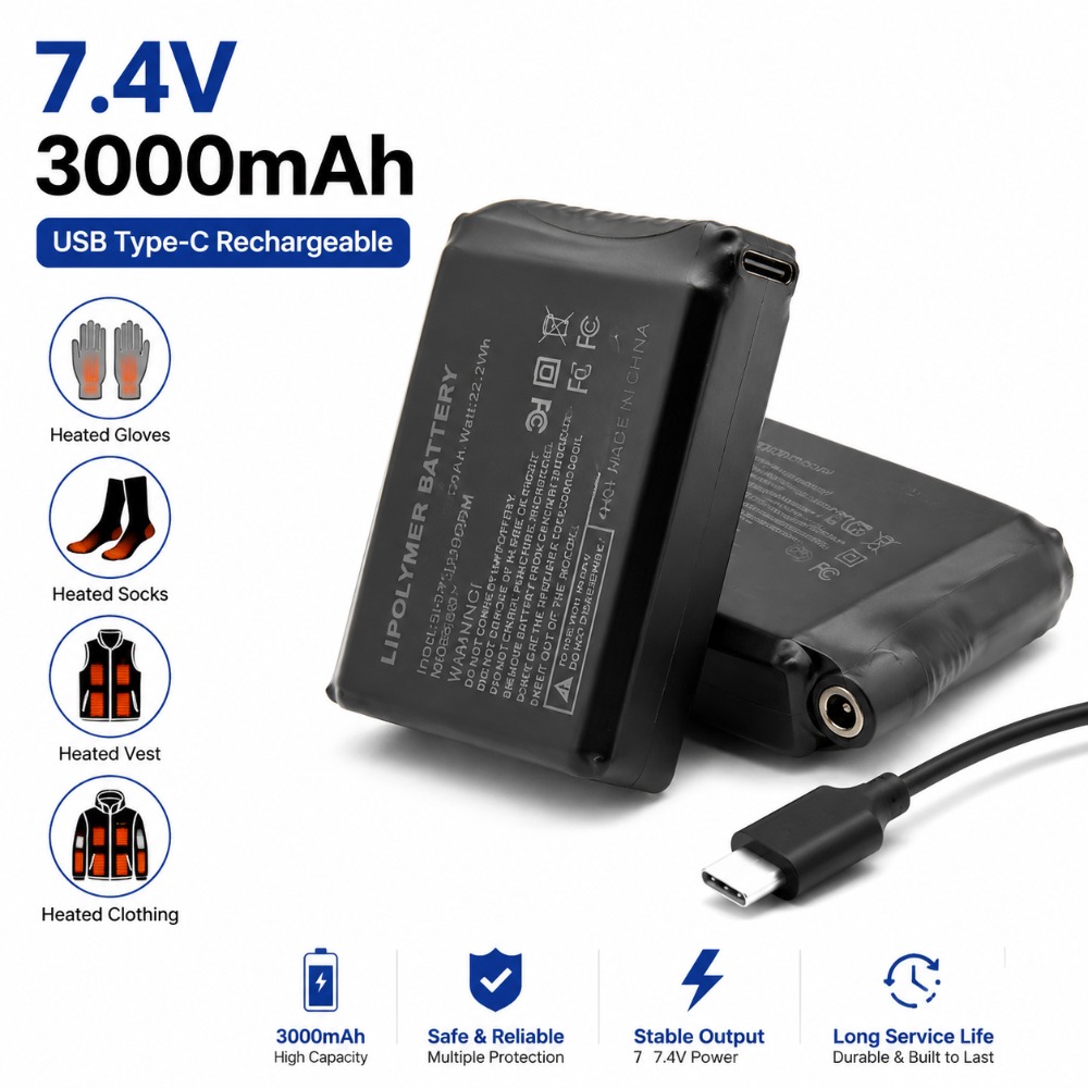 Heated Vest Battery - بطارية ليثيوم 7.4 فولت 3000 مللي